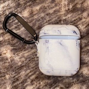 marble print AirPod case with keychain